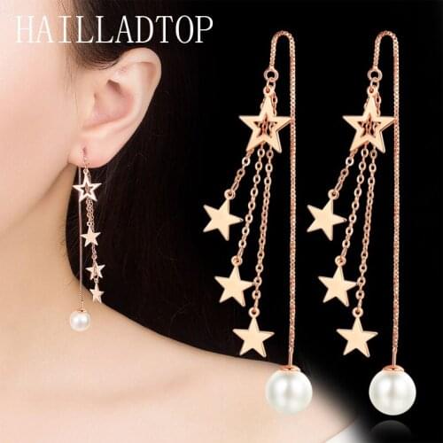 Pearls Stars Dangle Earrings Trendy Long Charm Earring Bohemian Girlfriend Gift Ear Drop Jewelry Tassel Minimalist Drop Ear Line