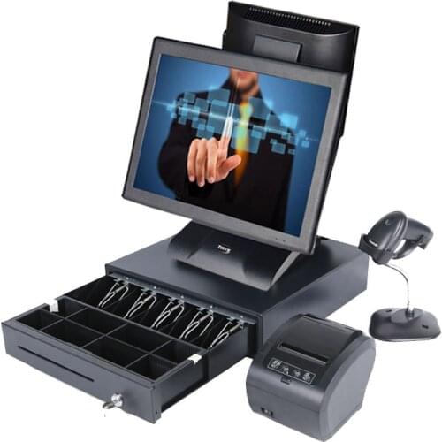 Dual screen pos system 15 inch pos touch all in one pc cash register pos point of sale high quality pos