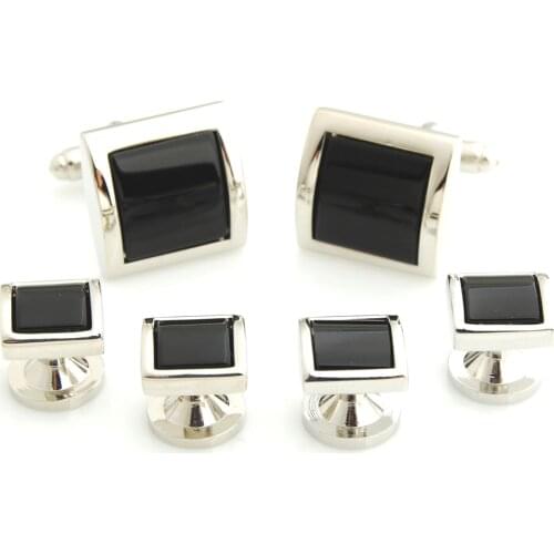 YHCS-04 Elegant Square Cambered Surface Stone Cufflinks and Tuxedo Studs Set for Mens Gift