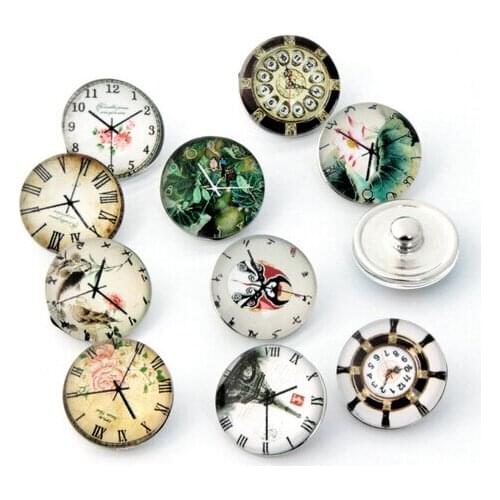 Hot selling 20pcs/lot mix random clock snap buttons for 18mm ginger button snap pendant bracelet charms diy jewelry