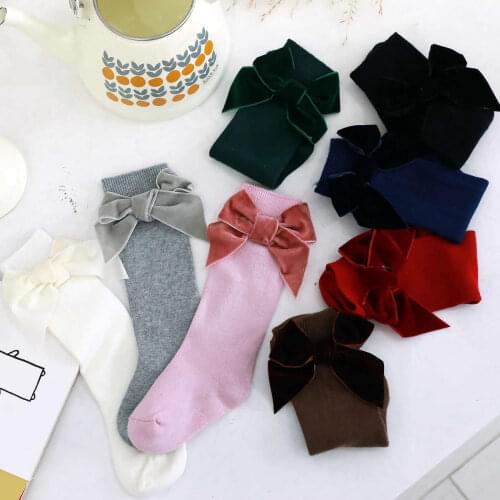 Cotton Casual Kids Baby Girls Stockings Sweet Princess Bowknot Socks Stylish Comfortable Knee-high Socks for Children Girls