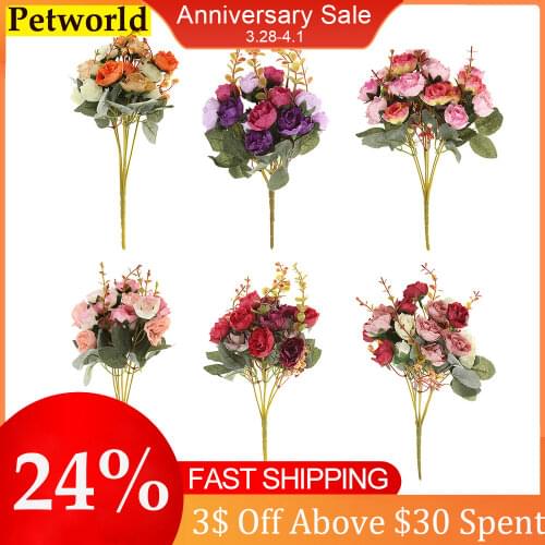 New 21 Heads/Bouquet Silk Rose European Style Artificial Flower Bouquet Fake Flowers Wedding Home Party Decoration High Quality