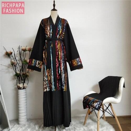 Dubai Sequin Abaya Kimono Muslim Hijab Dress Kaftan Qatar Islamic Clothing For Women Robe Islam Omani Grote Maten Dames Kleding