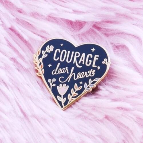 Beautiful Courage Flowers Hard Enamel Pin Fashion Blue Heart-shaped Golden Brooch Pastel Flowers Grass Plant Badge Jewelry