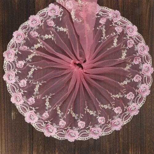 Lace Trim Ribbon Embroidered Flowers Lace Fabric 22cm Wide DIY Craft&Sewing Dress Clothing wedding Accessories pink wh