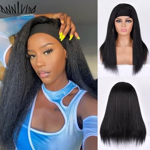 Kinky Straight Headband Wigs For Black Women 20Inch Glueless Long Straight Synthetic Silky Hair Wigs For Daily Party Use Annivia