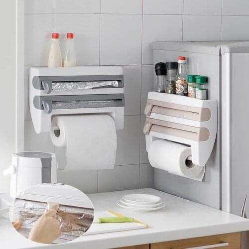 Kitchen Organizer Cling Film Sauce Bottle Storage Rack Tin Foil Paper Towel Holder Kitchen Shelf Hang Plastic Wrap Cutting