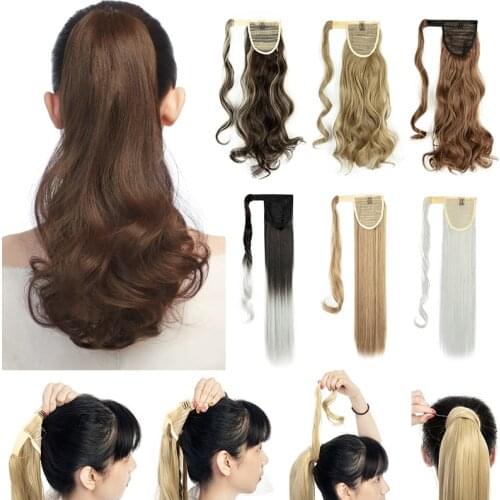 Lelinta 18"24" Straight/Curly Wavy Wrap Around Ponytail Extension for Woman Synthetic Hair Extension,Clip In Hair Extensions