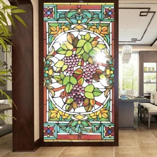 Frosted Privacy Window Film Stained Glass Film European Church Style Colorful Window Stickers Shower Bathroom Glass Film