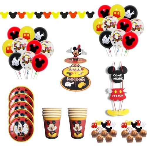 Cartoon Mickey mouse Birthday Party Decorations Happy Birthday Party Balloons Cup Cake Topper Disposable Party Supplies