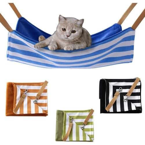 Soft Plush Stripes Pattern Pet Hammock Cage Cat Kitten Hanging Bed Cushion Seat