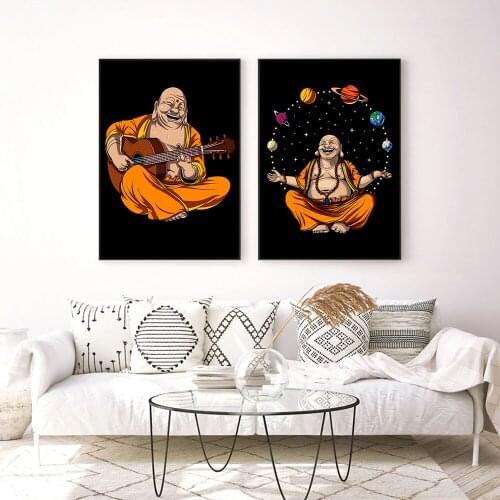 Wall Art Picture Buddha Guitar Cobra Meditation on Canvas Home Decor Poster Buddha Space Painting for Living Room Decoration
