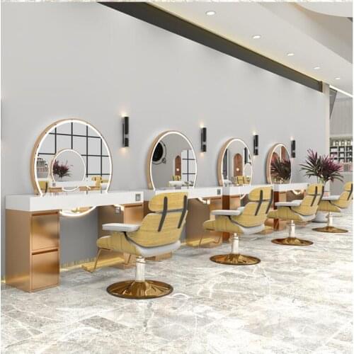 Barber shop mirror table hair salon with LED single-sided and double-sided haircut mirror