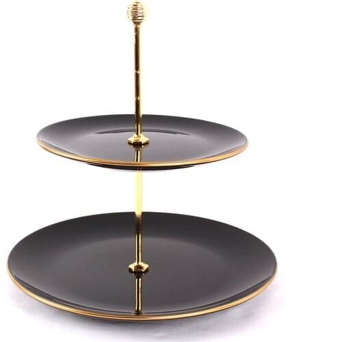 New model modern black stylish Heart Ceramic 2 Layer Kurabiyelik Black Gold service plate presentation dish