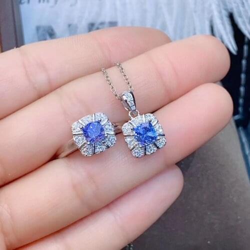 New Fashion Tanzanite jewelry set Natural Real Tanzanite 925 sterling silver 1pc pendant,1pc ring