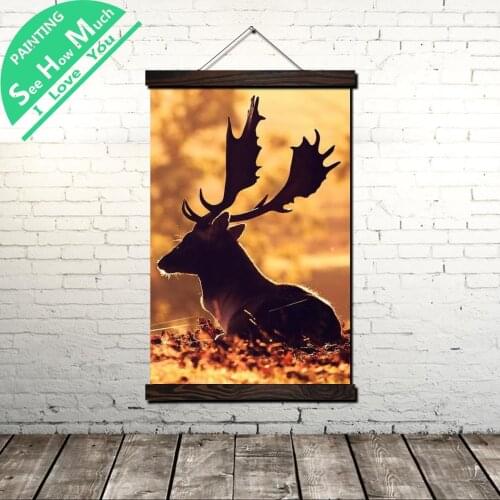 Deer Wallpaper Art Scroll Painting Canvas Vintage Poster and Print Wall Art Pictures Living Room Bedroom Farmhouse Decoration