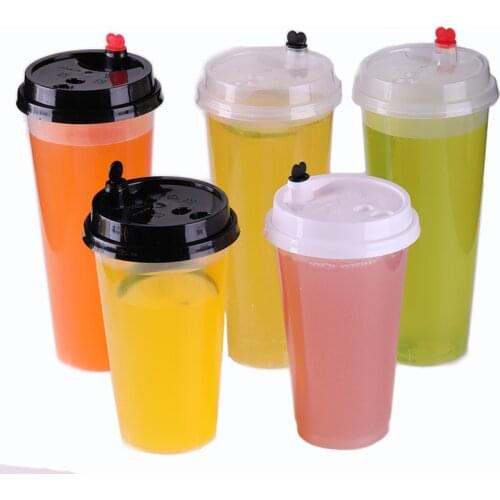 Disposable Plastic Cups with Lids Juice Coffee Milky Tea For Party Weddings Thicken Cold Drinks Cup Clear 700ml/24oz Drinkware