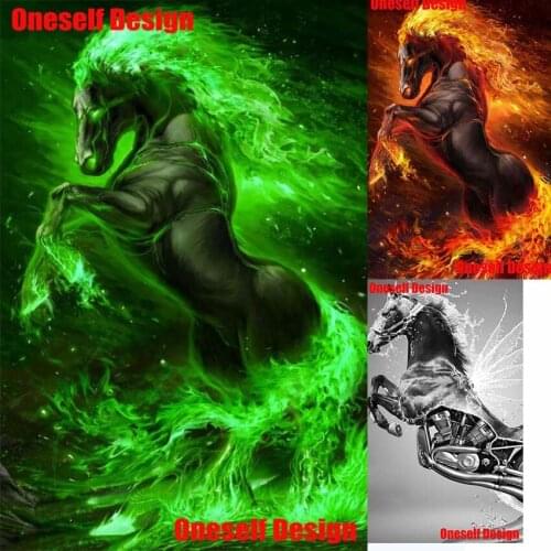 Popular 5d diamond painting full square fire horse diy diamond embroidery sale diy diamond art kit animal rhinestone pictures