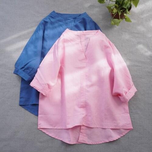 Simple and versatile thin T-shirt womens Cotton hemp top short sleeve 2021 summer new loose scissors collar shirt 0522