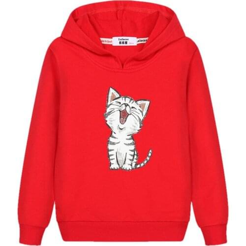 Kitten casual hoodie for girls long sleeved autumn sweatshirt cat cute design 3-14T cotton coat kids brand pullovers