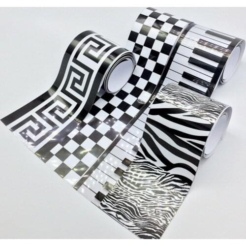 Self Adhesive 3D PVC Wallpaper Border Kitchen Bathroom Skirting Line Sticker Removable Modern Tile Wall Sticker Waterproof Decor