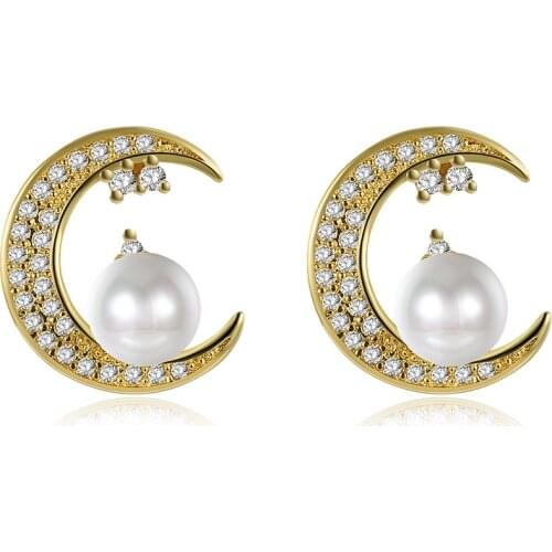 Moon Shaped Stud Earrings Girl Women Gold Filled Exquisitive Fashion Accessories