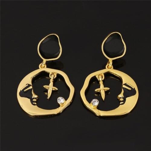 Abstract Round Moon Star Earrings For Women Girl Creative Cute Crystal Gold Color Earings Fashion Jewelry 2020 Gifts Wholesale
