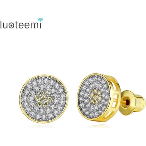 LUOTEEMI Cute Small Round Stud Earrings for Women Dating with Purple / Yellow Cubic Zircon Double Color Fashion Jewelry Gift