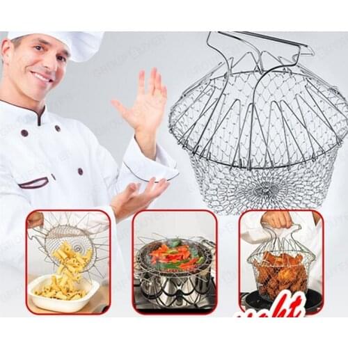 The new telescopic frying basket multifunctional household kitchen basket filter mesh stainless steel folding frying basket