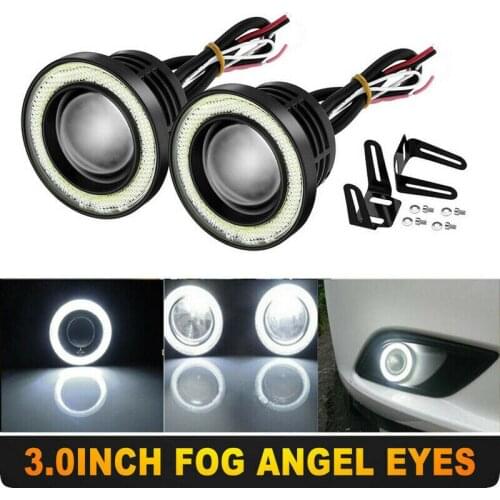 2x 3\" Inch LED Fog Light Round White COB Angel Eyes Halo DRL Driving 9-16V Car Truck Headlight Fog Lamp