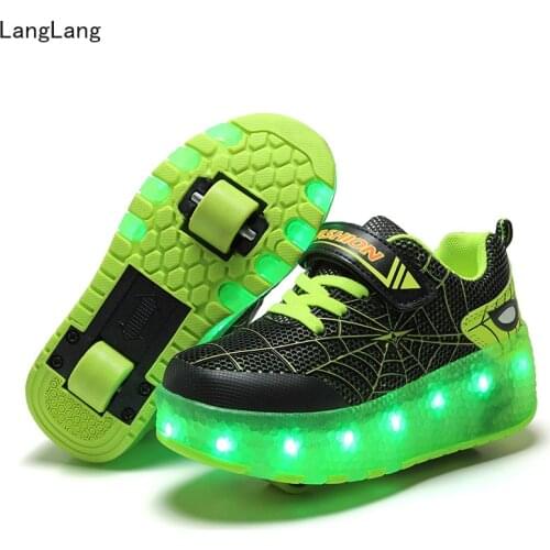 Childrens Board Shoes Luminous USD LED Heelys Roller Board Spider Shoes Boys and Girls Fashion Luminous Board Shoes
