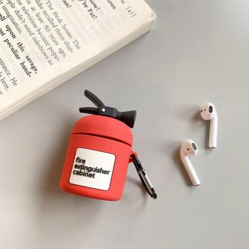 Fire Extinguisher Pattern Protective Case Silicone Cover Shell Protector with Carabiner for Airpods 1/2 Wireless Earphones Box