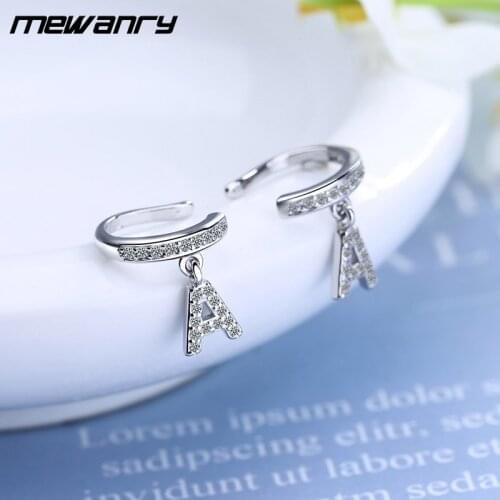 Mewanry Prevent Allergy 925 Sterling Silver Zircon Earrings for Women New Trendy Elegant Letter A Pendant Ear Jewelry Gifts