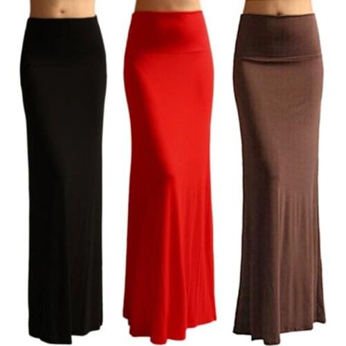 Ladies Women High Waist Flare Fishtail Maxi Long Skirt Solid Color Pleated Package Hip Evening Beach Party A-Line Pencil Dress