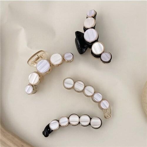 Women Fahsion White Shell Hair Claw Lady Vintage Geometric Banana Hari Clips
