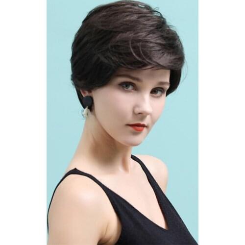 Women Resistant Human Hair Straight Side Part Layered Elegant Natural Wigs