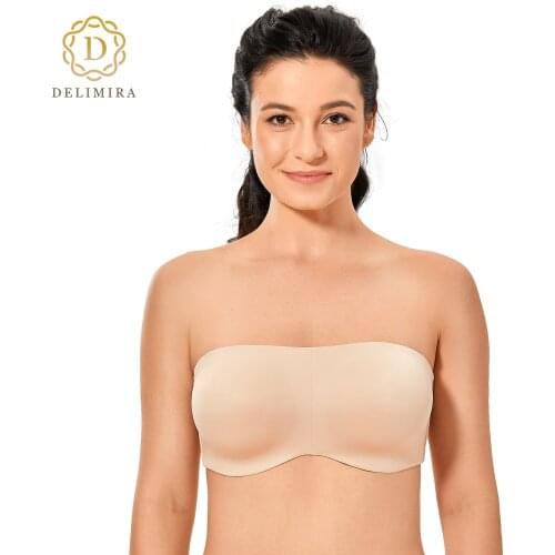 Delimira Womens Seamless Underwire Bandeau Smooth Minimizer Strapless Bra Plus Size