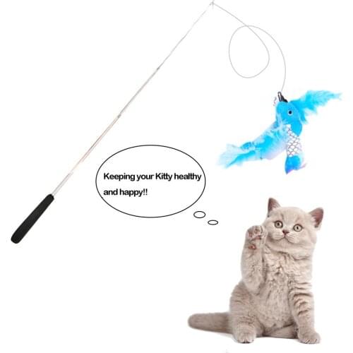 1PC Pet Cat Teaser Feather Toys Kitten Funny Retractable Rod Cat Wand Toys Fishing Pole Pet Cat Toys Interactive Stick