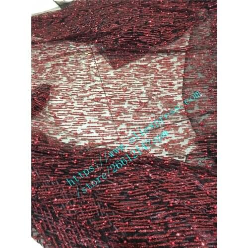 Beaded 5yards african glued print glitter tulle mesh fabric hot sale with sequins glitter for party dress