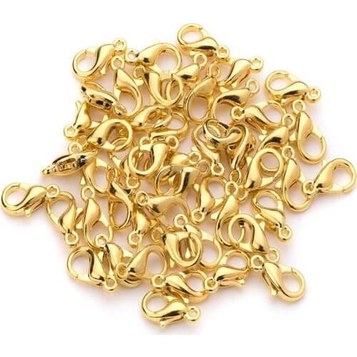 50pcs/lot 10/12/14mm Gold Metal Lobster Clasps Hooks DIY Necklace Buckle Bracelet End Connectors Jewelry Findings Accessories