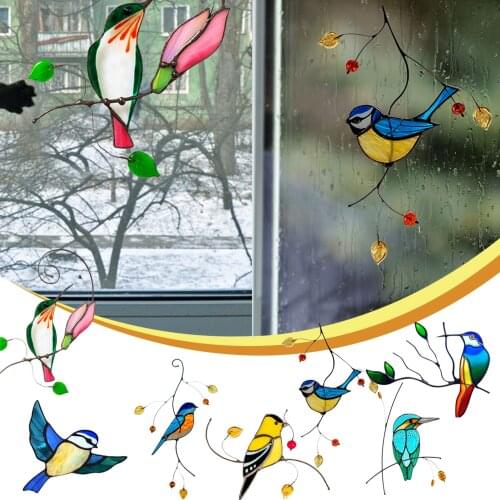 7PCS Stain Glass Window Hangings Bird Wall Bird Stickers Home Decor Cute 3D Car Wall Decals Living Room Decorations