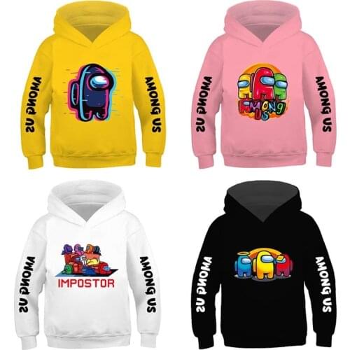 Amon Us Game Printing Surrounding Children Clothing Solid Color Sweater Boys Girls Cartoon Hoodie Kid Sports Pullover Sweatshirt
