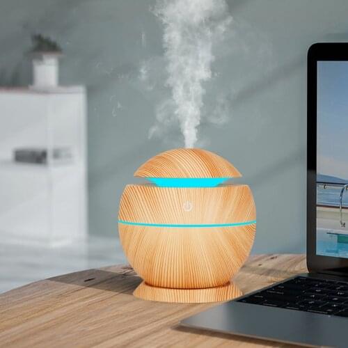 130ml Electric Air Humidifier Essential Aroma Oil Diffuser USB Rechargeable Wood Grain Humidifier with 7 Color LED Lights