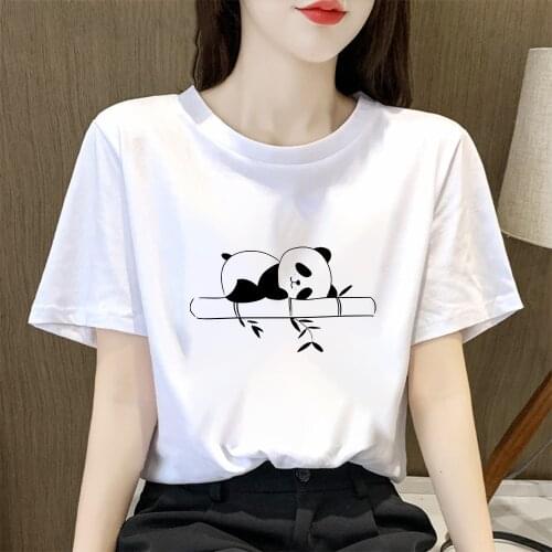 Cute Panda and bamboo Printed Women T shirts Tumblr Mujer New T-shirts Hot Selling Modern Family Look Leisucre Tshirt Футболка