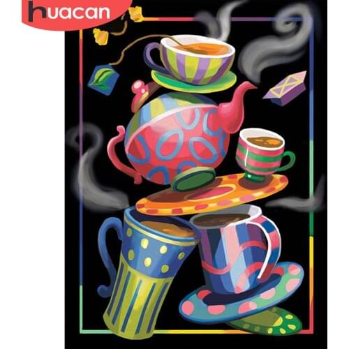 HUACAN Full Square Diamond Painting Coffee 5D DIY Diamond Embroidery Cross Stitch Landscape Mosaic Cup Home Decor