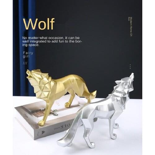 Nordic Creative Animal Geometric Wolf Resin Crafts Animal Geometric Wolf Ornaments Home Living Room Office Decoration Ornaments