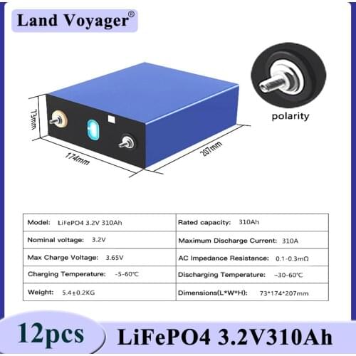 12pcs Land Voyager GRADE A 3.2V 310Ah LiFePO4 Battery 36V Lithium iron phosphate battery for RV Solar battery pack