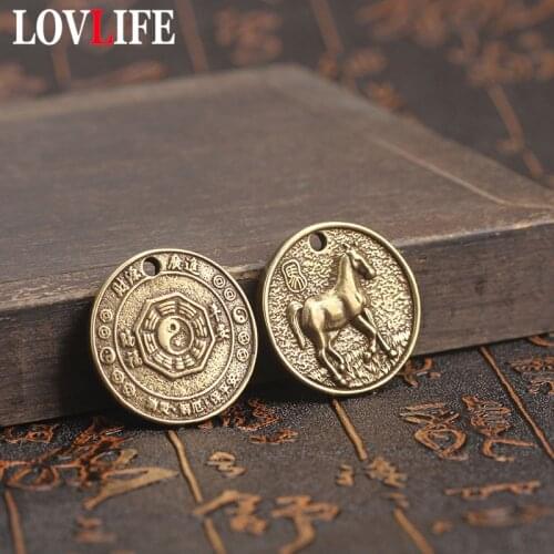 Copper 12 Chinese Zodiac Gossip Keychain Pendants Brass Metal Symbolic Animals Dragon Monkey Snake Keyring Vintage Friends Gift