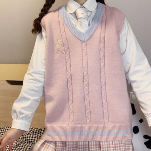 Kawaii Sweater Vest Women Argyle Japanese-style Girl Autumn Spring Knitted Tops Sweet Casual Preppy Style Cute Harajuku Sweaters