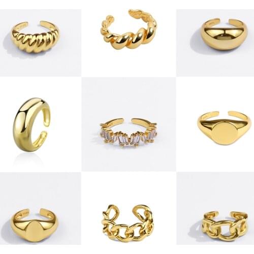 VENTFILLE 925 Sterling Silver for Women Men Minimalist Chunky Geometric Twisted Chain Round Rings Adjustable Party Jewelry